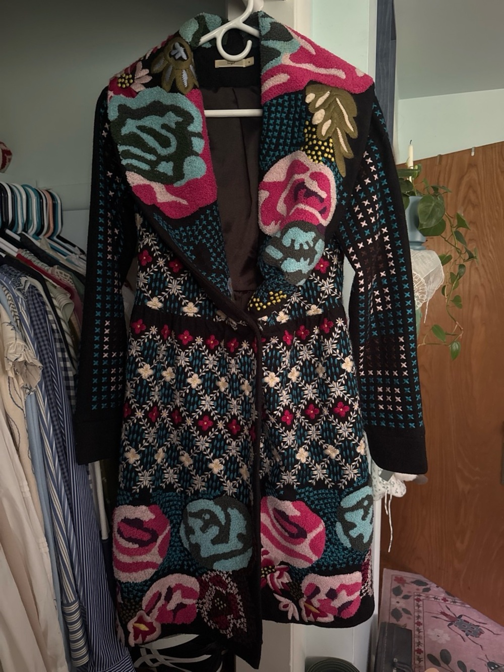 hazel Black Knit Cardigan with Pink, Teal & Gold Floral Accents